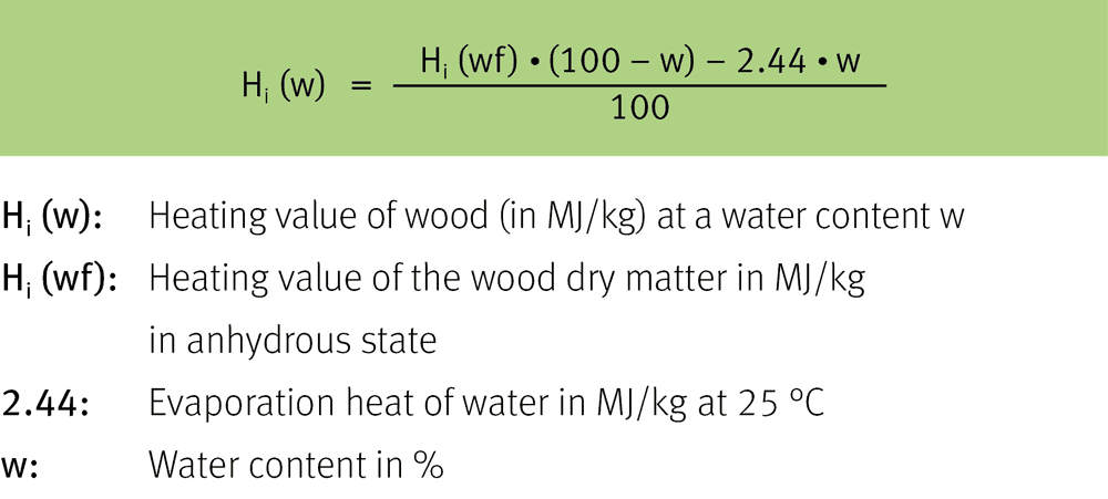 Calculation of the heating value of the moist total mass